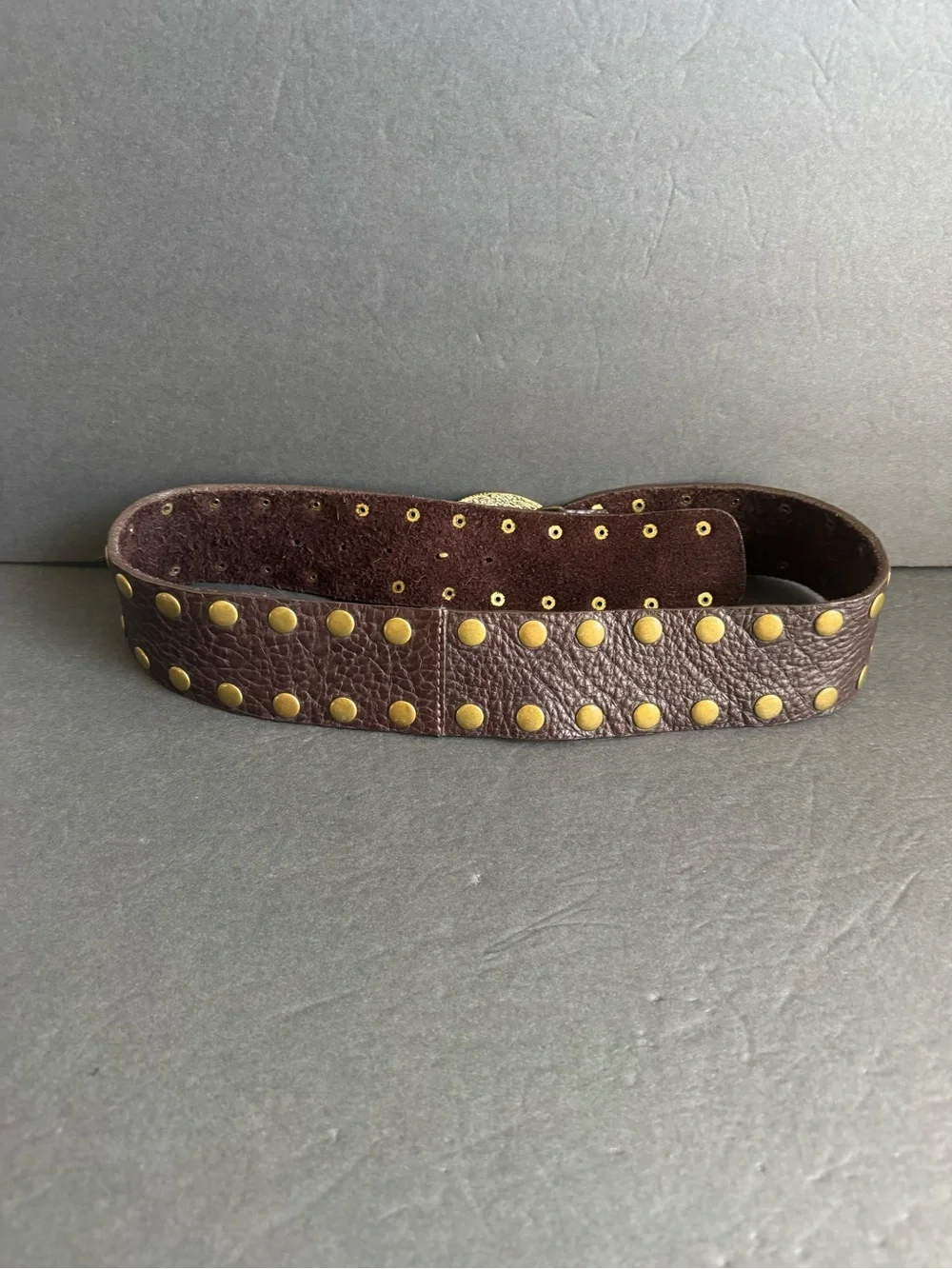 Leatherock Brown Studded Leather Belt Embellished Buckle Festival Cowgirl Medium